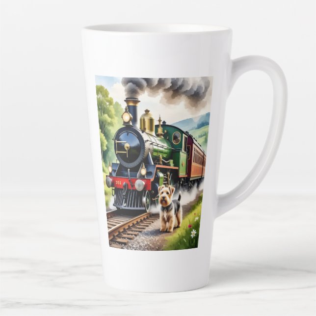 Caneca De Café Latte Dog Greeting steam train (Direita)