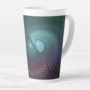 Caneca De Café Latte Dois Espirais Coloridos Arte Fractal Moderna Abstr