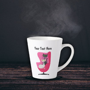 Caneca De Café Latte Dois gatos de Meio século Elegante na Cadeira Rosa