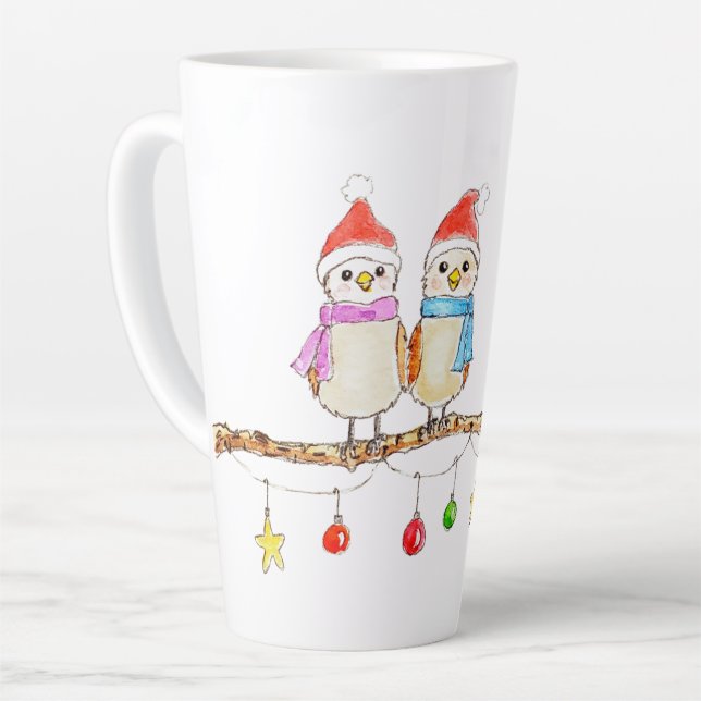 Caneca De Café Latte Dois Passarinhos Em Um Galho (Ângulo esquerdo)