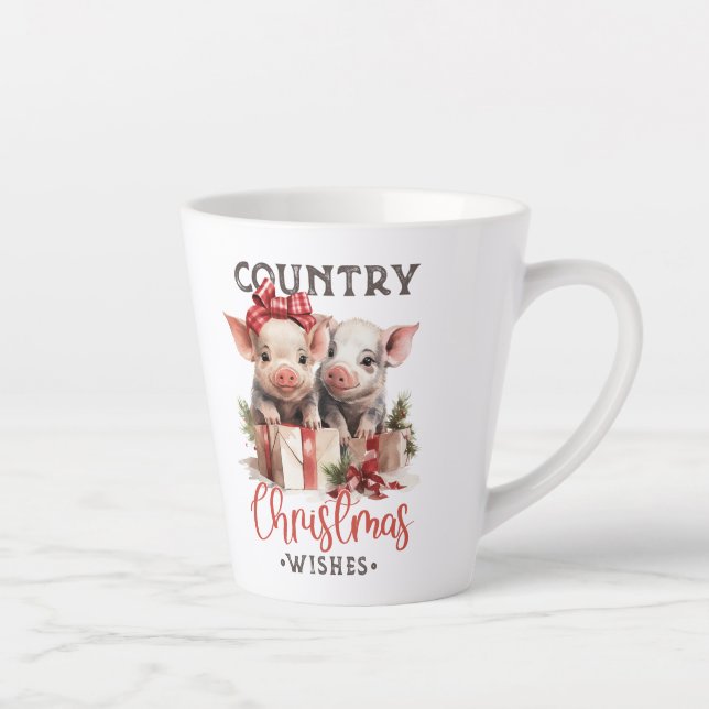 Caneca De Café Latte Dois porcos bonitos e bonitinhos desejos de Natal (Direita)