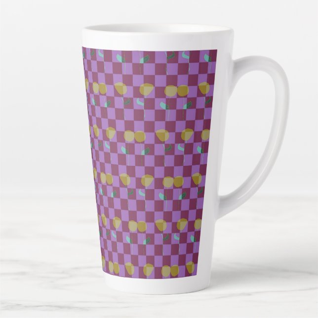 Caneca De Café Latte Dois Quadrados de Flores (Direita)