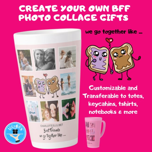 Caneca De Café Latte Dons da Colagem de Fotos do BFF - Nós Nos Juntamos (Criador carregado)