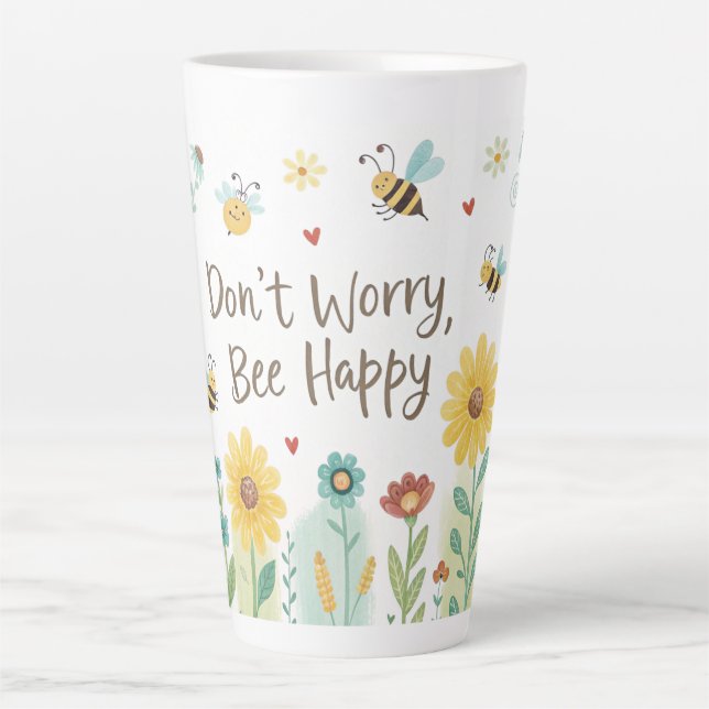 Caneca De Café Latte Don't Worry Bee Happy Cute Bee  (Frente)