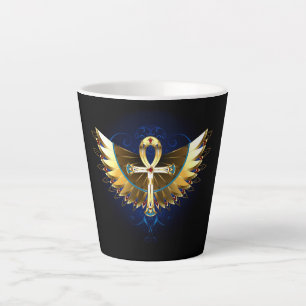 Caneca De Café Latte Dourada Ankh com Asas