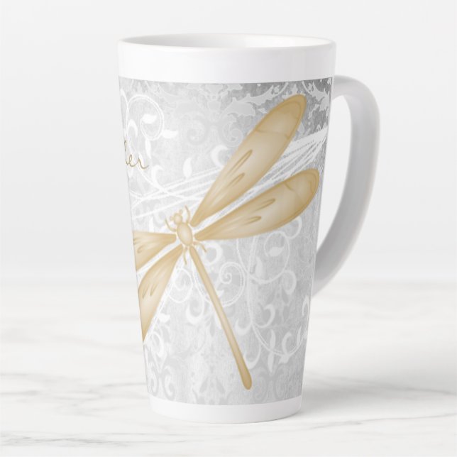 Caneca De Café Latte Dourada Dragonfly Personalizada Latte Mug (Ângulo direito)