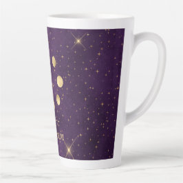 Caneca De Café Latte Dourada Lua Fases Estrelas Roxas Personalizadas