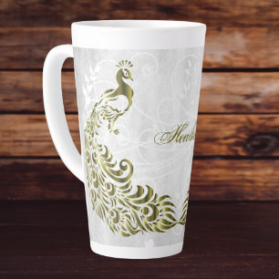 Caneca De Café Latte Dourada Peacock Personalizado Latte Mug