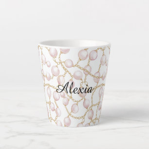 Caneca De Café Latte Douradas Pérolas de Glama Rosa