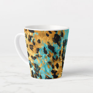 Caneca De Café Latte Dourado Aqua Black Lepard Animal
