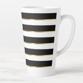 Caneca De Café Latte Dourado branco preto com faixa elegante