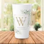 Caneca De Café Latte Dourado Monograma Elegante Verde Moderno Latte Mug<br><div class="desc">A aquarela elegante deixa uma caneca latta com nome de monograma,  com um primeiro monograma de ouro. Projetado por Thisnotme©</div>