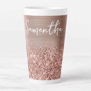 Caneca De Café Latte Dourado Rosa Espelhado Glam Nome