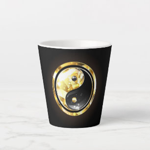 Caneca De Café Latte Dourado Yin Yang a preto