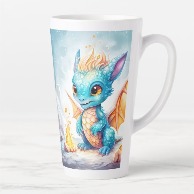 Caneca De Café Latte Dragão Azul-Bebê-68799, Cute Cristalizado (Direita)