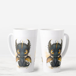 Caneca De Café Latte Dragão-Bebê Negro Dourado