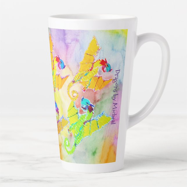 Caneca De Café Latte Dragões em Aquarela Latte Mug (Direita)