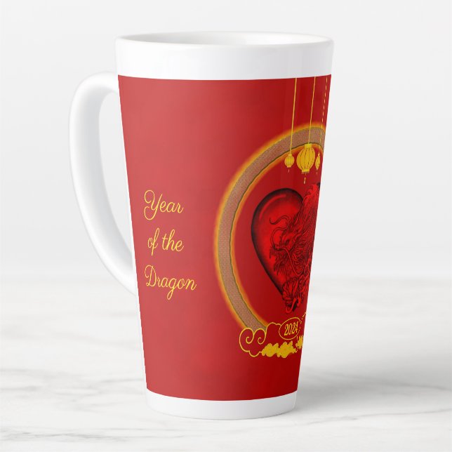 Caneca De Café Latte Dragon Heart, ano do dragão (Ângulo esquerdo)