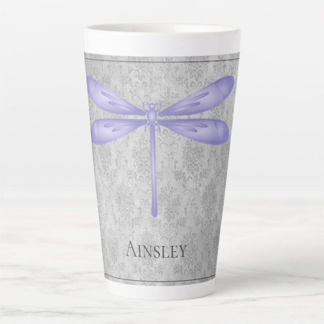 Caneca De Café Latte Dragonfly Damask (Frente)