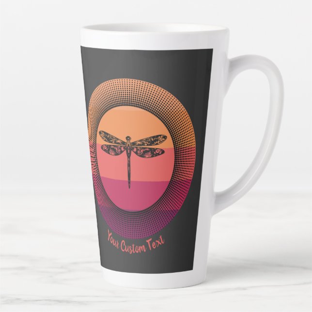 Caneca De Café Latte Dragonfly em Retro Sunset com Nome (Direita)
