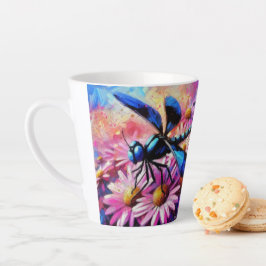 Caneca De Café Latte Dragonfly Impressionista Em Disias Rosa Floral