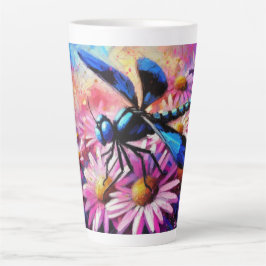 Caneca De Café Latte Dragonfly Impressionista Em Disias Rosa Floral