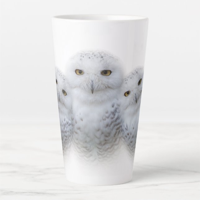 Caneca De Café Latte Dreamy Wisdom da Família Snowy Owls (Frente)