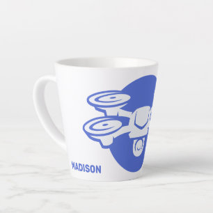 Caneca De Café Latte Drone de Nome e Texto Personalizado