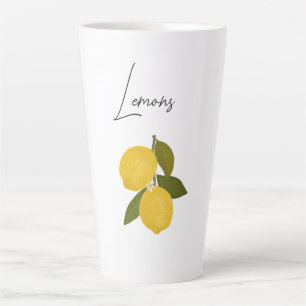 Caneca De Café Latte Duas Limões com Folhas Verdes   Citrino Fresco 