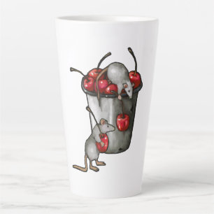 Caneca De Café Latte Duas MICE Roubando Cerejas, Balde de Cerejas Arte