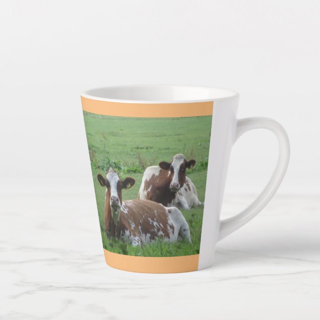 Caneca De Café Latte Duas Vacas Castanho-Branco-Cute. Laranja Latte Mug (Direita)