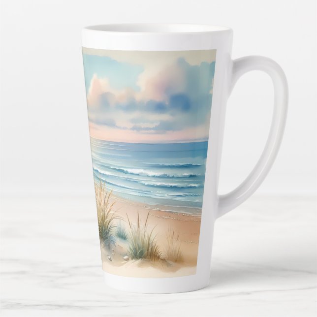 Caneca De Café Latte Dunas Costeiras Pastel Aquarela (Direita)