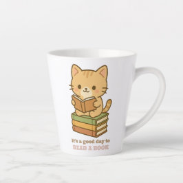 Caneca De Café Latte É um bom dia para ler um livro gato fofo professor