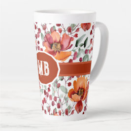 Caneca De Café Latte Earthy Colors, Fall Flowers Monogrammed