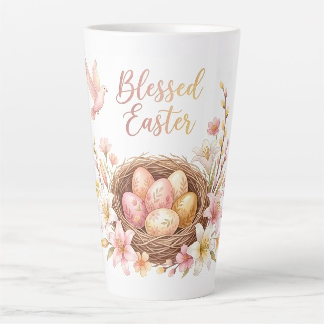 Caneca De Café Latte Easter Nest with Eggs (Frente)