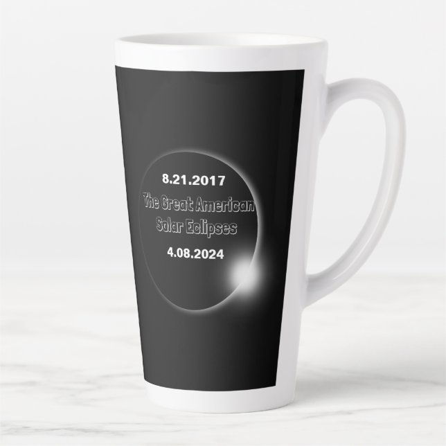 Caneca De Café Latte Eclipse Solar Duplamente Datado de 2024 & 2017 (Direita)