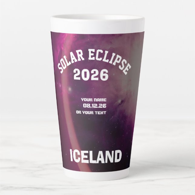 Caneca De Café Latte Eclipse total do sol agosto 2026 texto personaliza (Frente)
