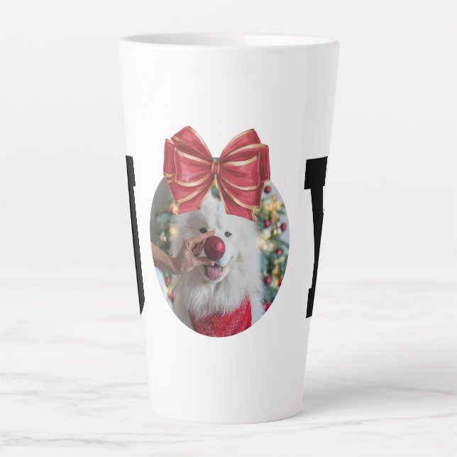 Caneca De Café Latte Editable Christmas JOY Ornament Photo Template (Frente)