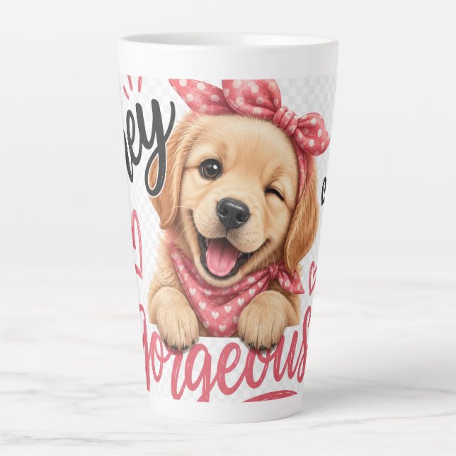 Caneca De Café Latte Ei Desenho de Cachorro Fofo e Bonito (Frente)