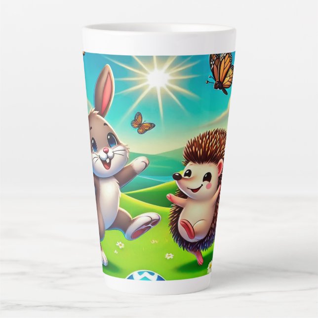 Caneca De Café Latte Ein glücklicher Hase und Igel (Frente)