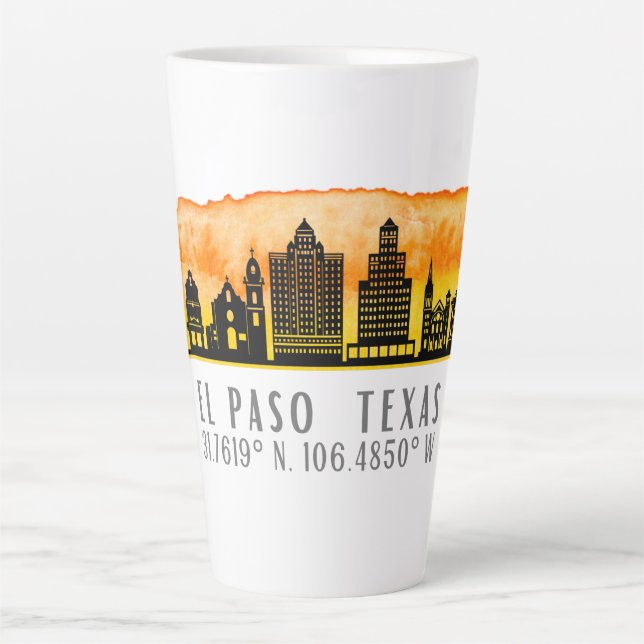 Caneca De Café Latte El Paso Skyline Latitude e Longitude (Frente)