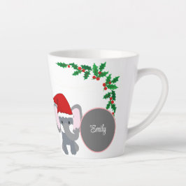 Caneca De Café Latte Elefante Bonito Vestindo Um Nome De Chapéu De Nata