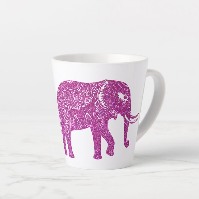 Caneca De Café Latte Elefante de purpurina rosa (Ângulo direito)