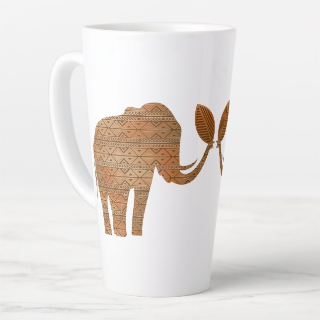 Caneca De Café Latte Elefante - Design de Arte Tribal (Ângulo esquerdo)