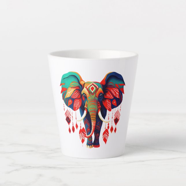 Caneca De Café Latte Elefante Espiritual com Penas Vermelhas (Frente)