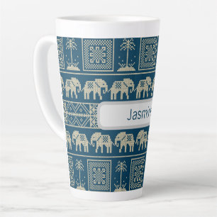 Caneca De Café Latte Elefante Tribal e Árvores Personalizadas