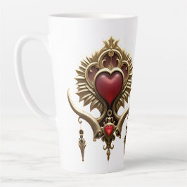 Caneca De Café Latte Elegância em brilho vermelho com um coração orname