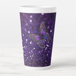 Caneca De Café Latte Elegância Encantadora: A Borboleta Roxa Sparkle