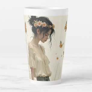 Caneca De Café Latte Elegância Suave em uma Dança de Borboleta