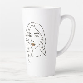 Caneca De Café Latte Elegant Female Line Art Portrait – Minimalist Face